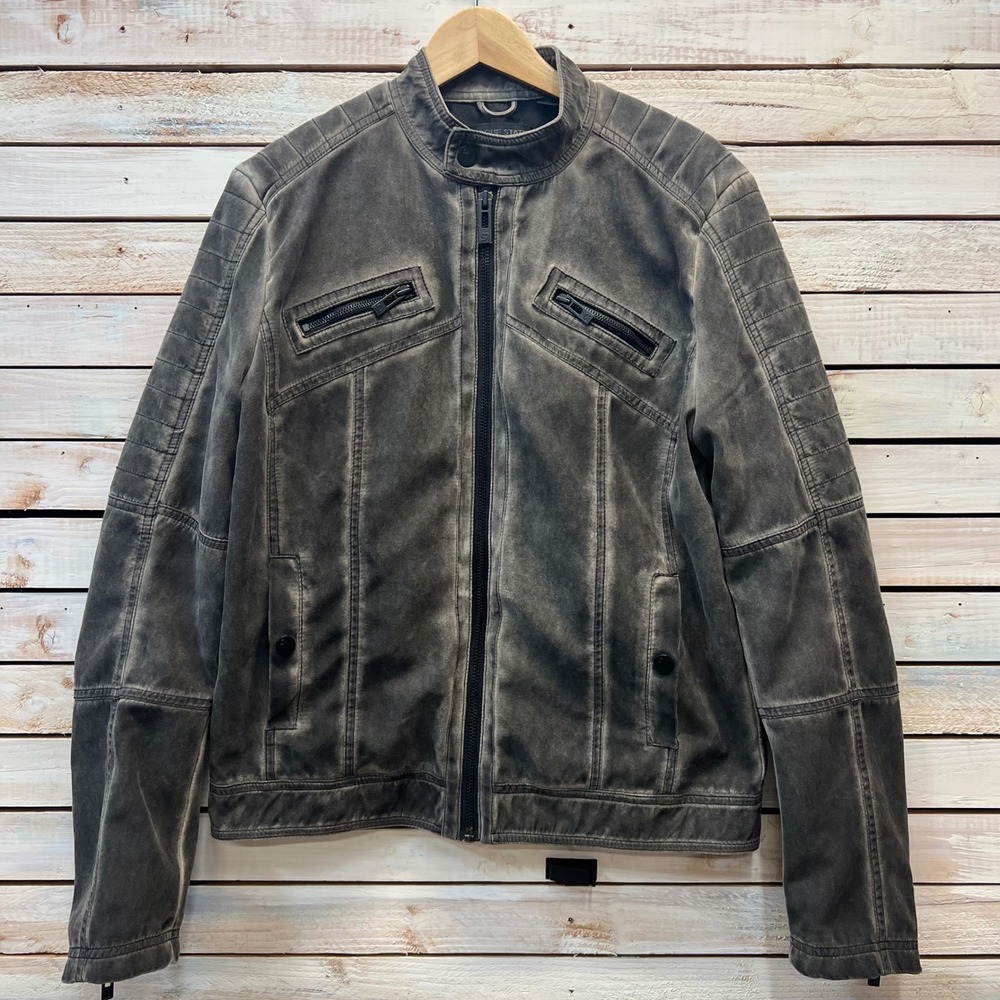 Vintage Rogue State Grey‎ Faux Suede Moto Cafe Racer Jacket Quilted Biker Medium